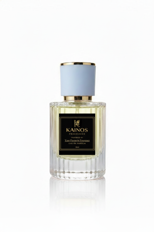 Kainos Fragrances label on clear bottle with blue cap